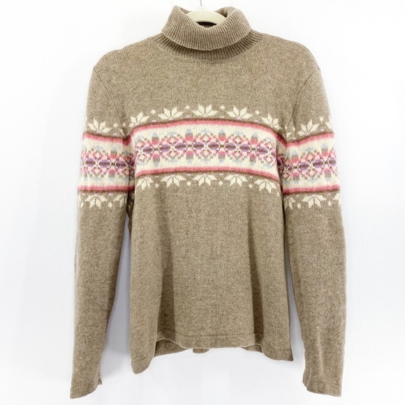 𝅺VINTAGE Crazy Horse Liz Claiborne 100% lambswool fair isle turtleneck sweater - Picture 1 of 7